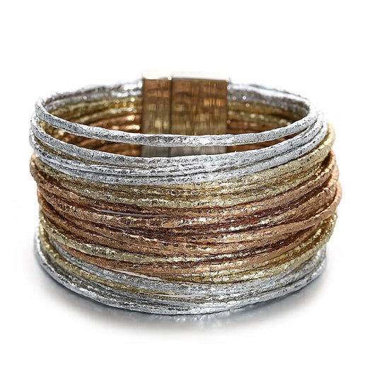 Bracelet for Women Vintage Triple Color Leather Charm Glitter Filled Slim Strips Party Jewelry