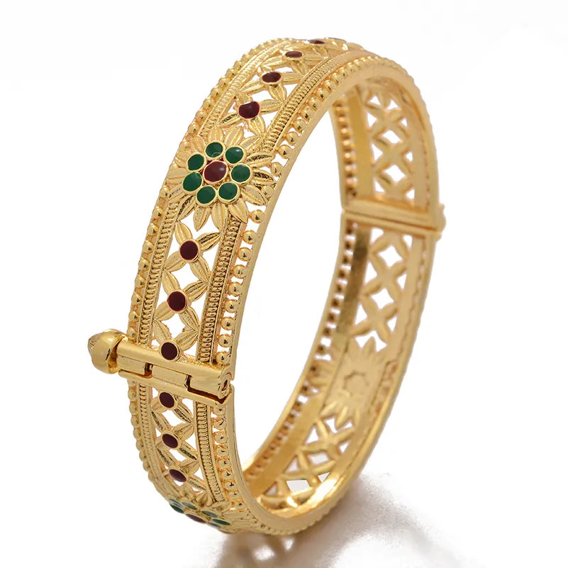 Bracelets For Women Luxury 18K Gold Plated Copper Exquisite Flower Bangle Wedding Jewelry