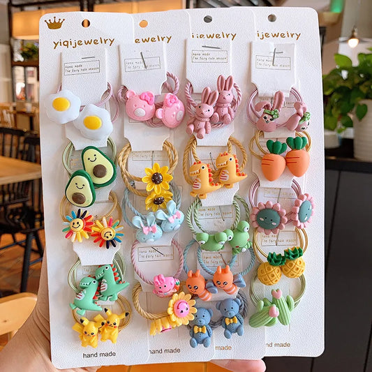 Hair Rubber Band Elastic 10PCS Set Colorful Cartoon Plastic Unicorn Dinosaur Bee Hair Ties