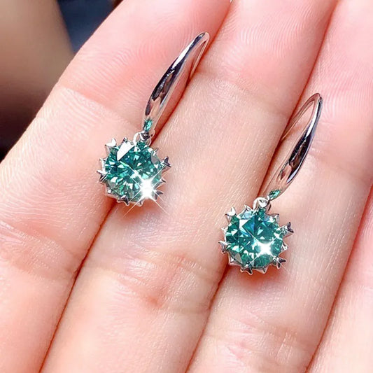 Earrings Women 1 Carat Blue Green Zircon Pendant Shining Drop Super Shiny Snowflake Fashion Jewelry