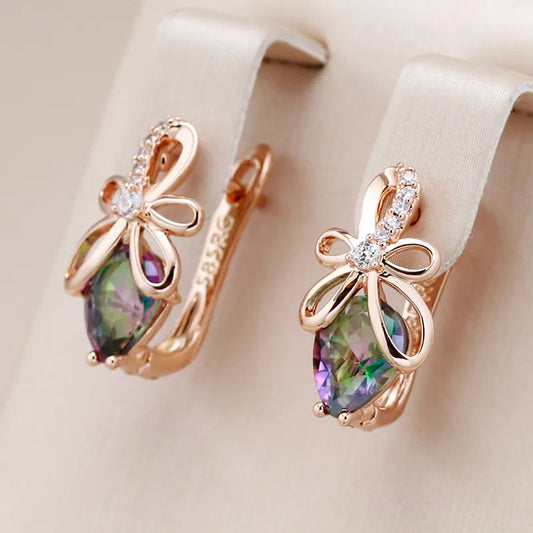 Earring Studs For Women Unique Design Colorful Natural Zircon English 585 Rose Gold Color High Quality Daily Fine Cute Jewelry