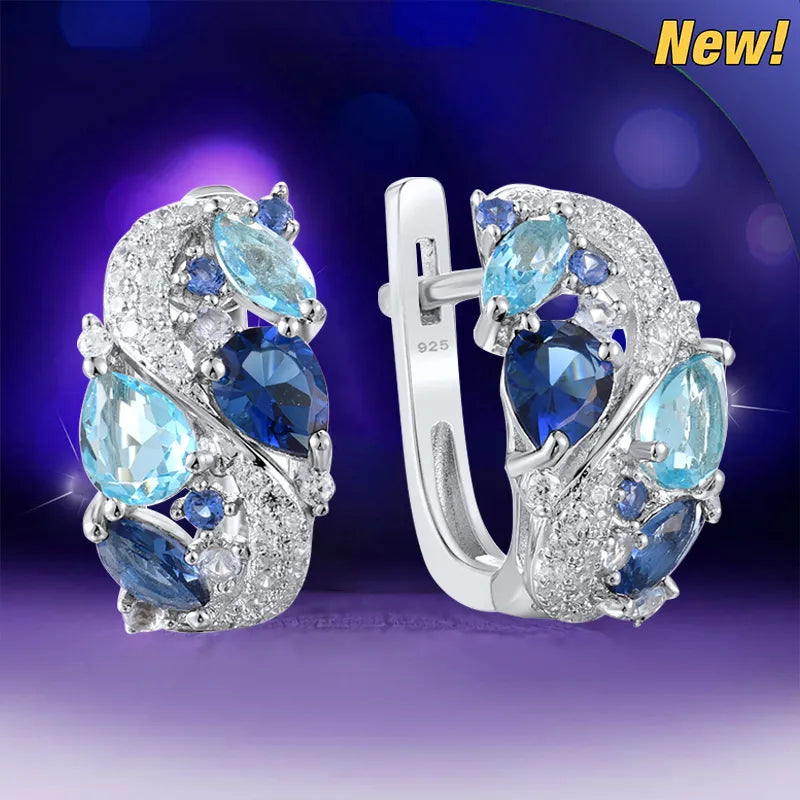 Earring for Women Sapphire Crystal  CZ Geometric Hoop Style Design Jewelry