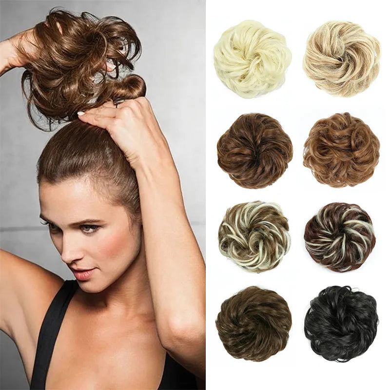 Hair Bun Synthetic Messy Bun Chignon Pad Elastic Hair Rope Donut Gary Brown Color Hair Extensions