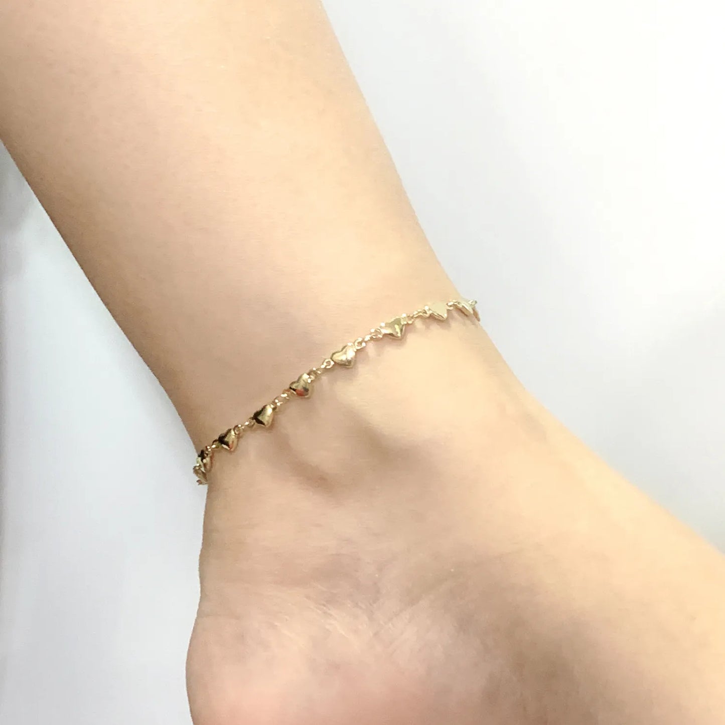 Anklets 18K Gold Plated Women Color Stainless Steel Anklets High Polished Heart Charm Ankle Bracelet