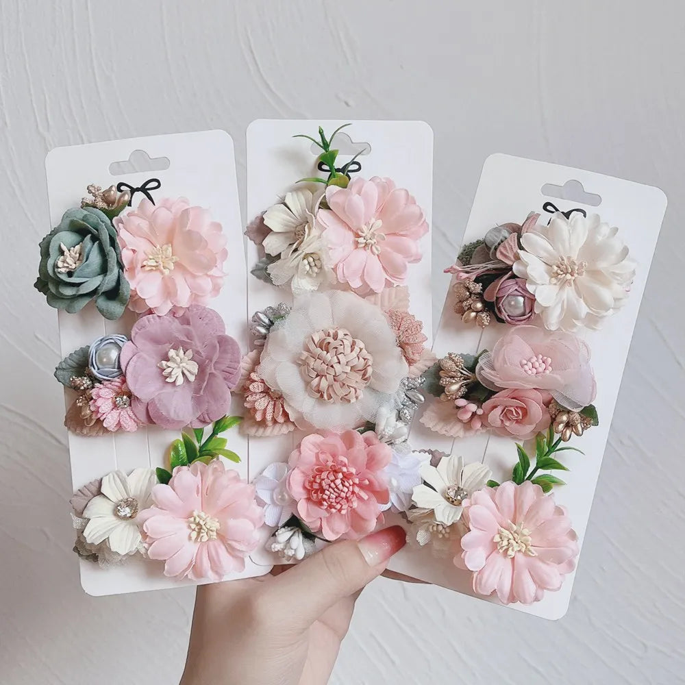 Hair Clip For Kids Girls 3Pcs/Set Artificial Flower Cute Pink Flowers Barrettes Hair Decorate Hair Accessories