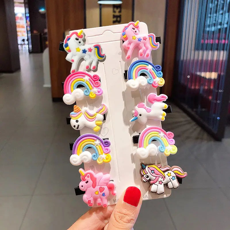 Hair Clips Kids 10PCS/Set New Cute Cartoon Ice Cream Unicorn