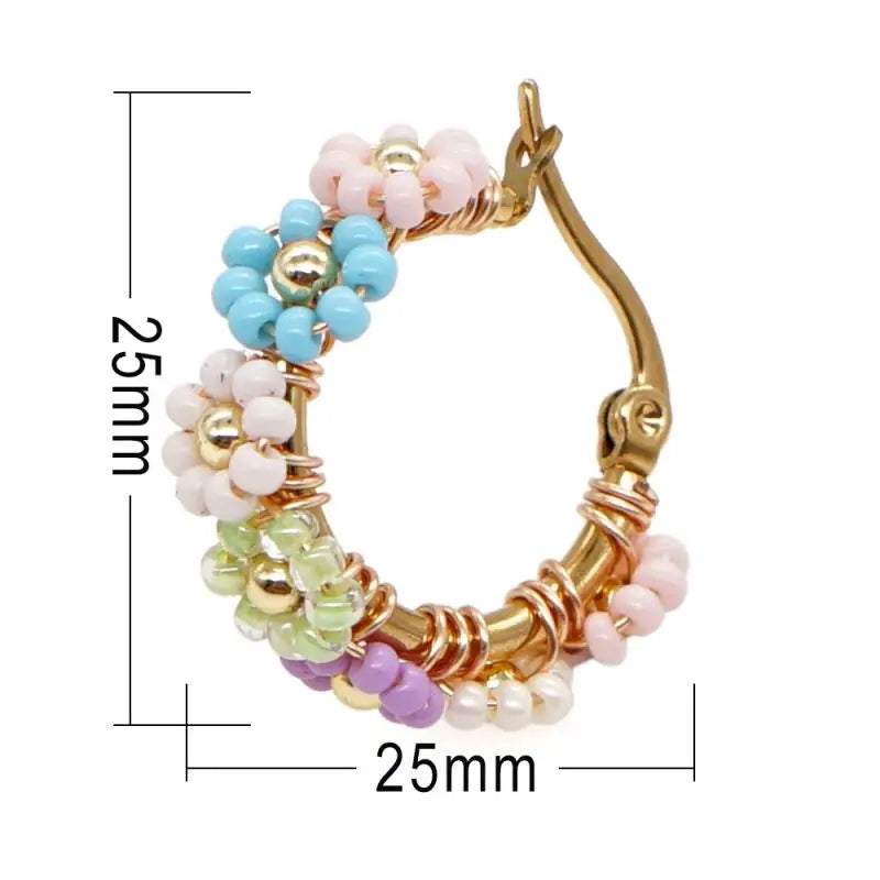 Earrings Cute Beaded Flower Hoop Earrings 2023 Boho Style Colorful Floral Small Rings Statement Jewelry