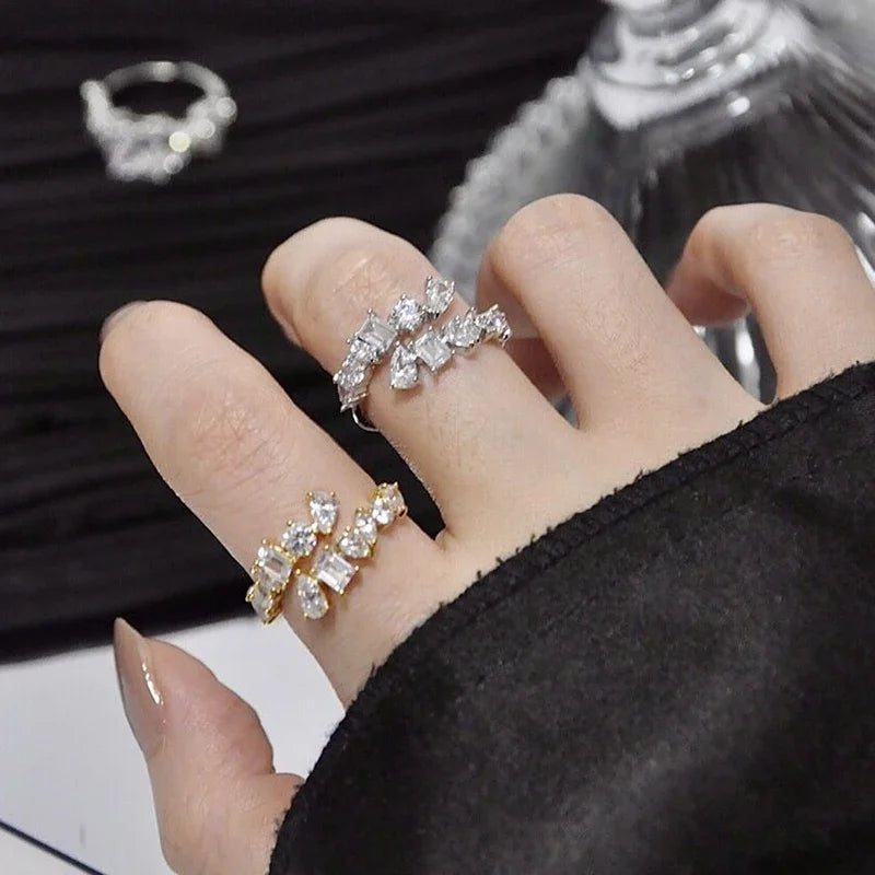 Rings for Women Resizable New Fashion 3 Layers Irregular AAA Cubic Zirconia Wedding