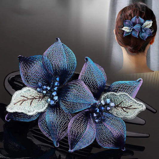 Hairpins for Women Fashion Elegant Weaving Copper Wire Flower Back Brain Spoon Acrylic Swallowtail Clip Hair Accessories