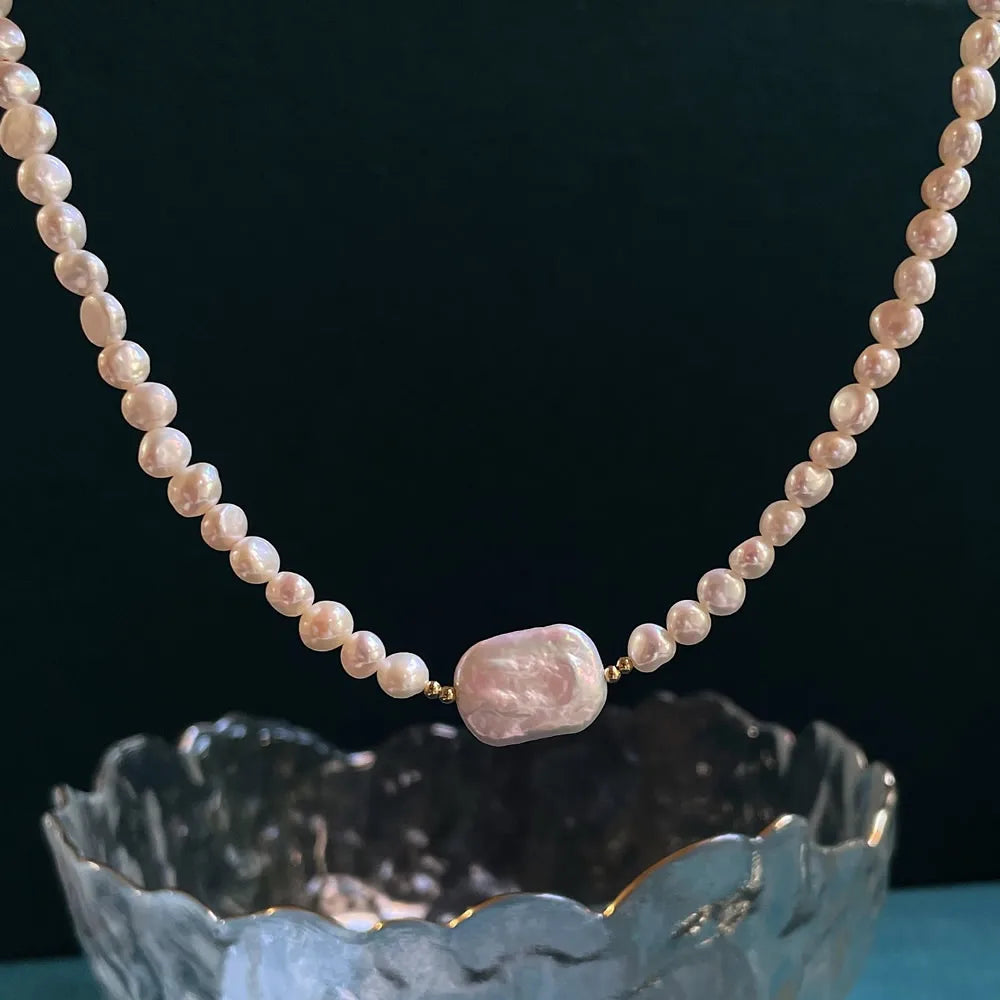 Necklace for Women Irregular Square Baroque Pearl Choker Small Size Real Natural Freshwater Pearl Party Jewelry