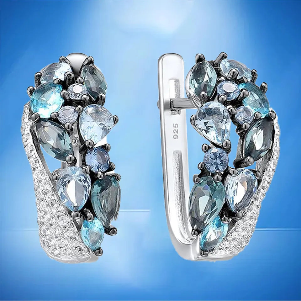 Earrings for Women Hoop Style Aquamarine Crystal CZ Bridal Wedding Jewelry