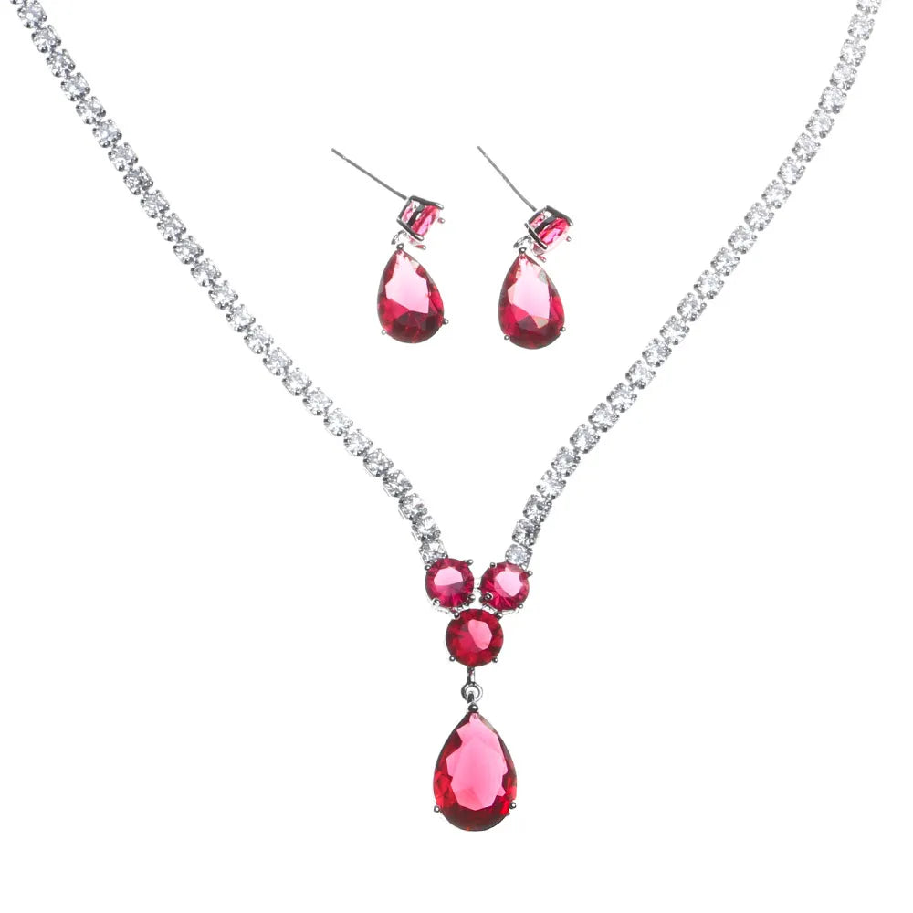 Jewelry Set Luxury Cubic Zirconia Water Drop Pendant Necklace Elegant Sets for Wedding Party Gift