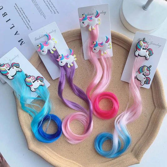 Hairpins Girls Fake Hair Twist Braid Unicorn Cartoon Animals Colorful Hair Accessories Party Gift