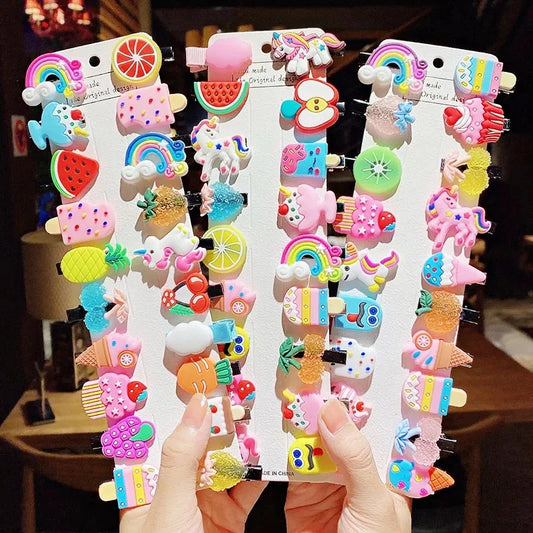 Hair Clips Kids 10PCS/Set New Cute Cartoon Ice Cream Unicorn