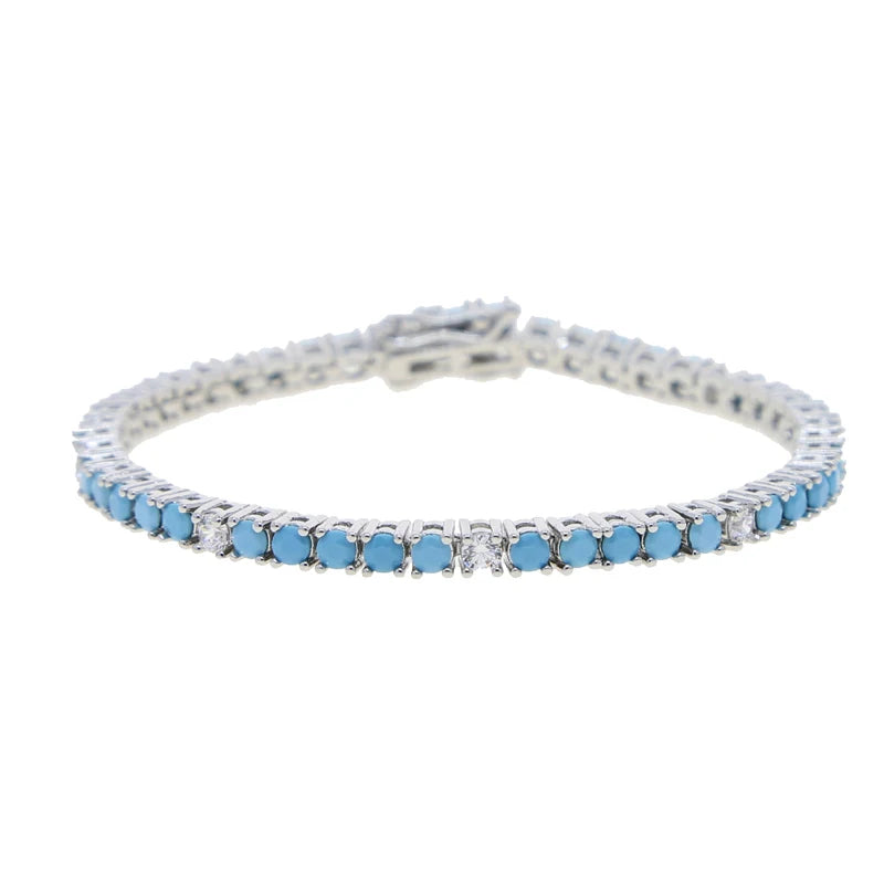 Bracelet Women 2023 New Clear CZ Paved Beaded Gold Plated 3mm Turquoises Tennis Chain Bracelet Handmade Jewelry