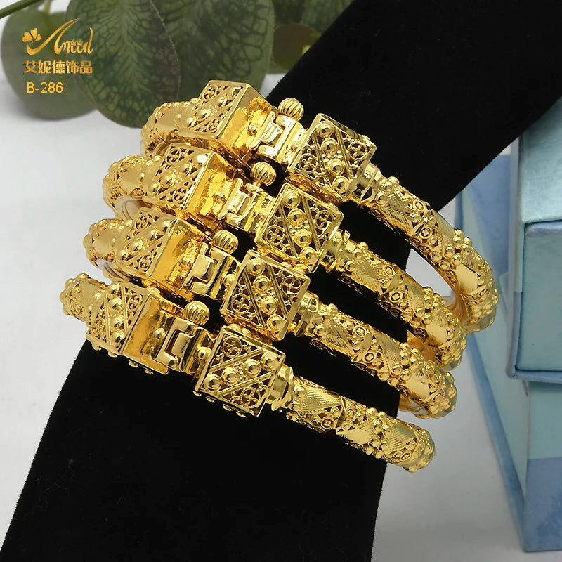 Bangles  24K Gold Plated For Women Indian Bangles With Screw Button Luxury Wedding Gifts