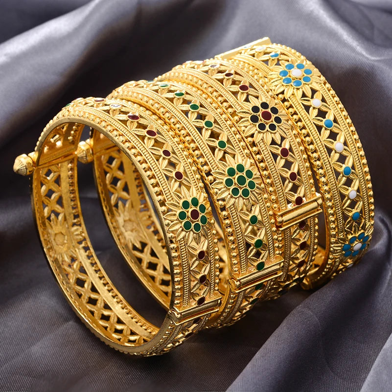 Bracelets For Women Luxury 18K Gold Plated Copper Exquisite Flower Bangle Wedding Jewelry