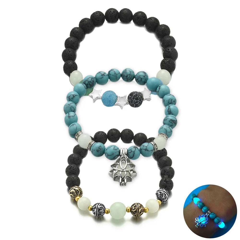 Bracelet Men Women Natural Stone Healing Luminous Glow In The Dark Bracelet Lotus Gift Jewelry