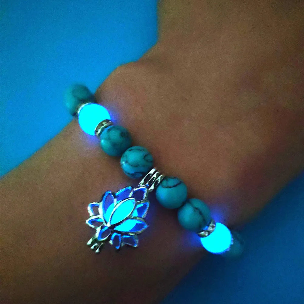 Bracelet Men Women Natural Stone Healing Luminous Glow In The Dark Bracelet Lotus Gift Jewelry