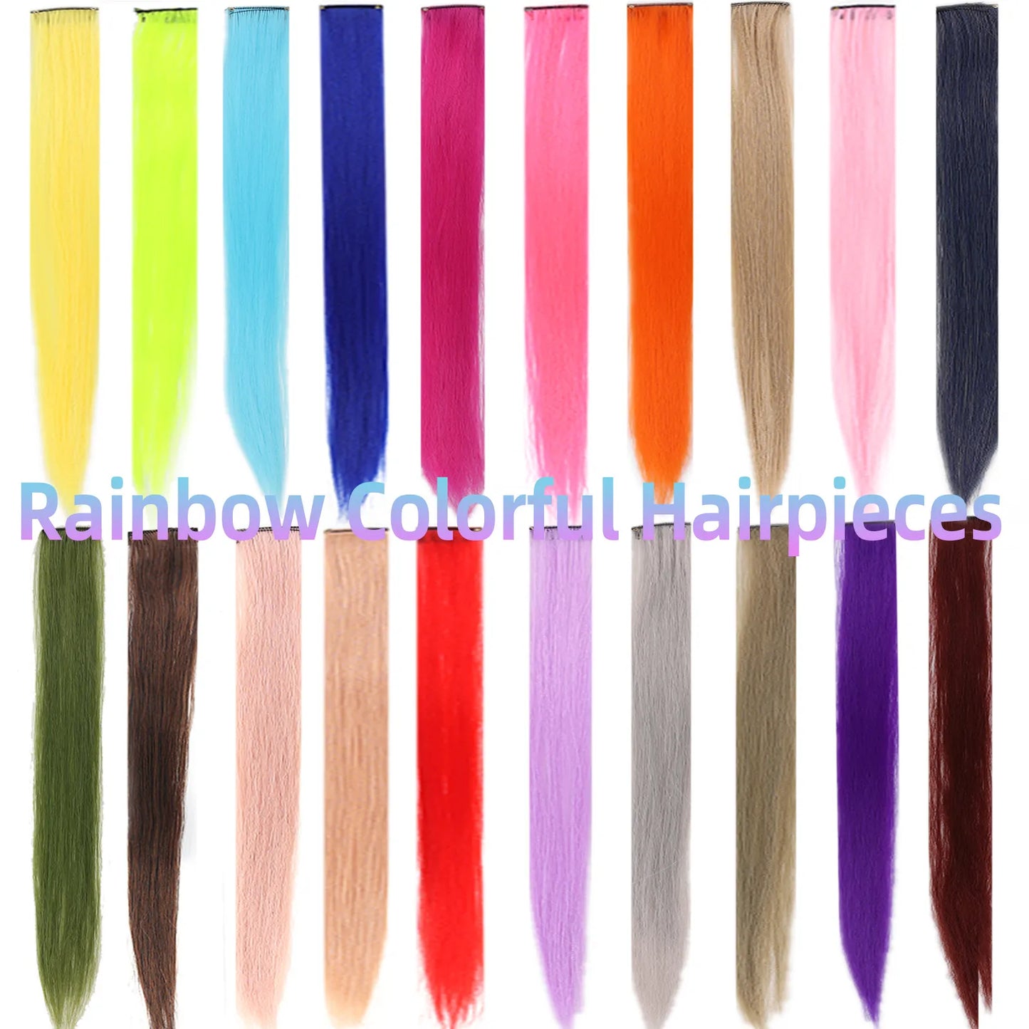 Hair Extensions for Women Kids Girls 22 Inch Colored Highlight Synthetic Rainbow Colors Long Straight Hairpieces