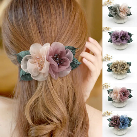 Fashion Hairpin Simple Ponytail Flower Shape Spring Clip Head Flower for Women Hair Accessories