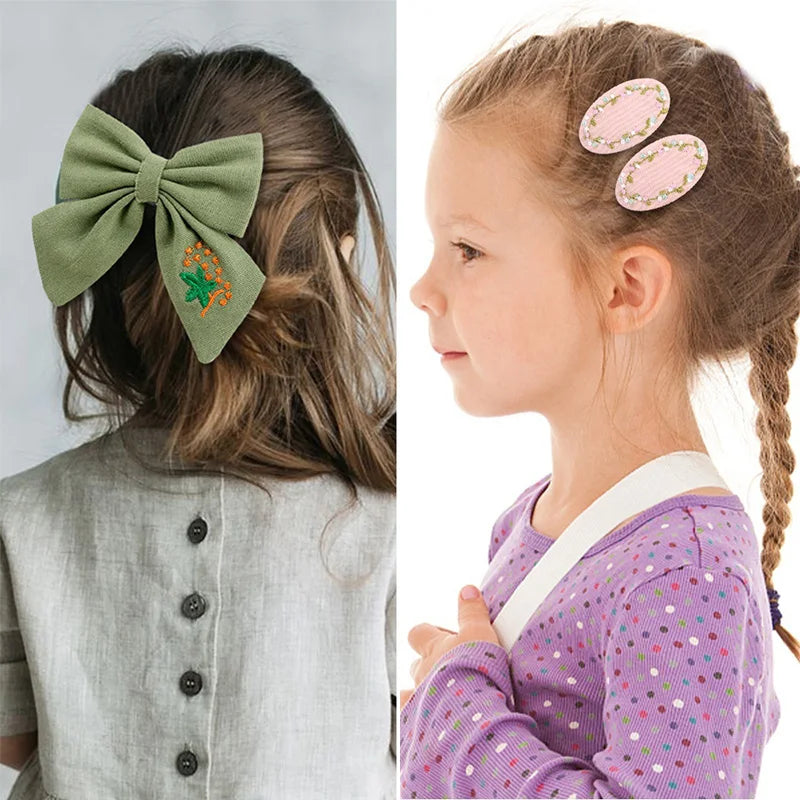 Hair Pins Children Girls 2Pcs/lot Embroidery Daisy Flower Hair Clips Geometric Vintage Headwear