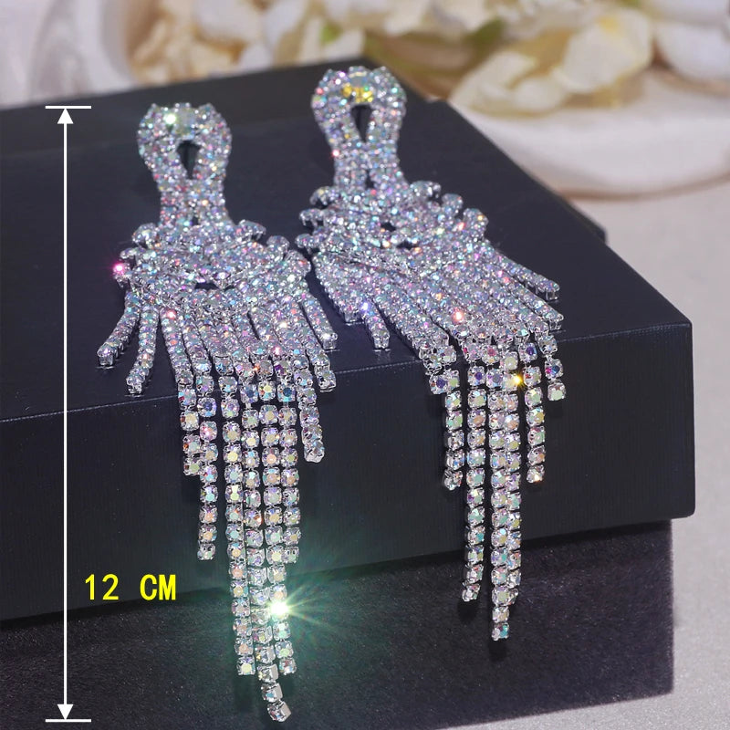 Earrings for Women Fashion Luxury Sparkling Crystal Rhinestone Drop Dangle Long Tassel Wedding Party Gift Jewelry