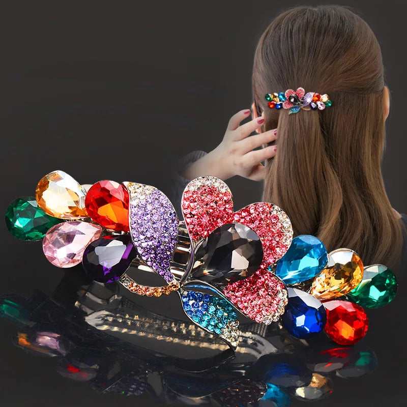 Hair Clips Women Fashion Crystal Rhinestone Big Flower Hairgrips Luxury Party Hair Accessories