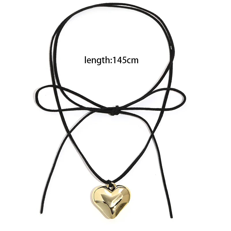 Necklace for Women Elegant Pendant Choker Black Velvet Big Heart Knotted Weave Bowknot Adjustable Chain Jewelry