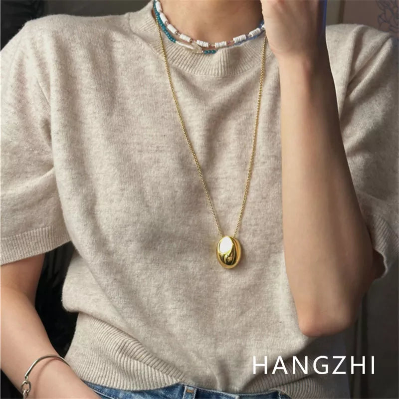 Necklace for Women Girls Oval Metal Long Sweater Chain Fashion Geometric Vintage Jewelry