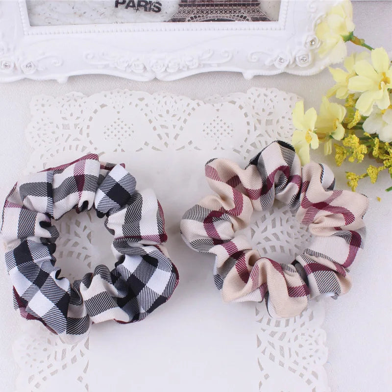 Hair Band Vintage Plaid Fashion Woman Scrunchie Set Elastic Headband Ponytail Hair Accessories