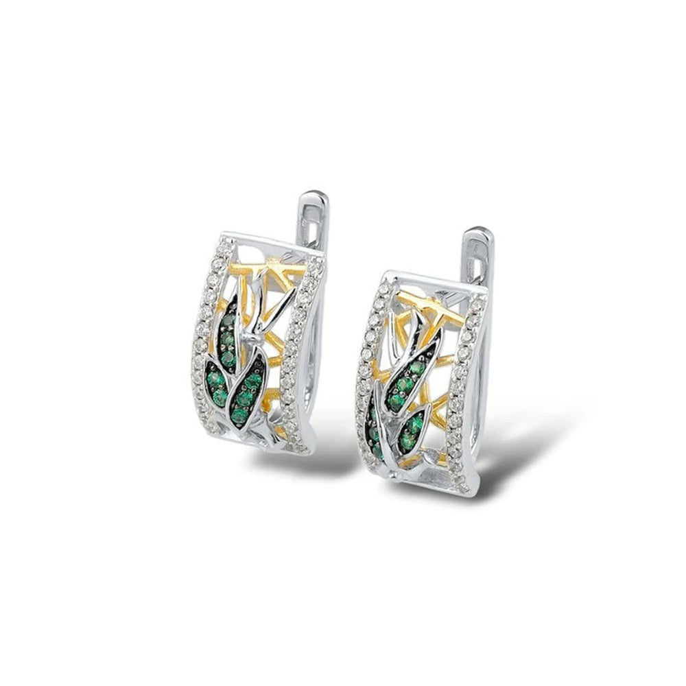 Earrings for Women Luxury Fashion Hoop Style Green Leaf Crystal Vintage Boho Jewelry