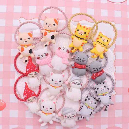 Hair Bands 2Pcs/Set Cute Animal Cat Colorful Rubber Bands Ponytail Holder Hair Accessories