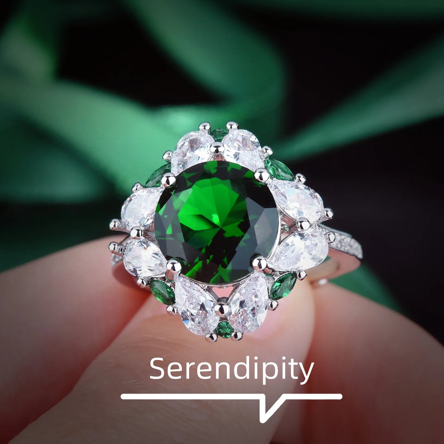 Ring for Women Adjustable Luxury Gems Created-emerald White Gold Plated Fashion Jewelry