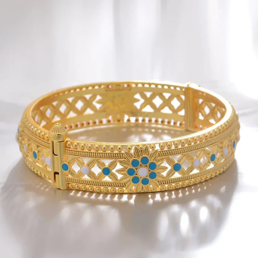 Bangles For Women Fashion Trendy Gold plated Classical Pattern Wedding Bridal Jewelry