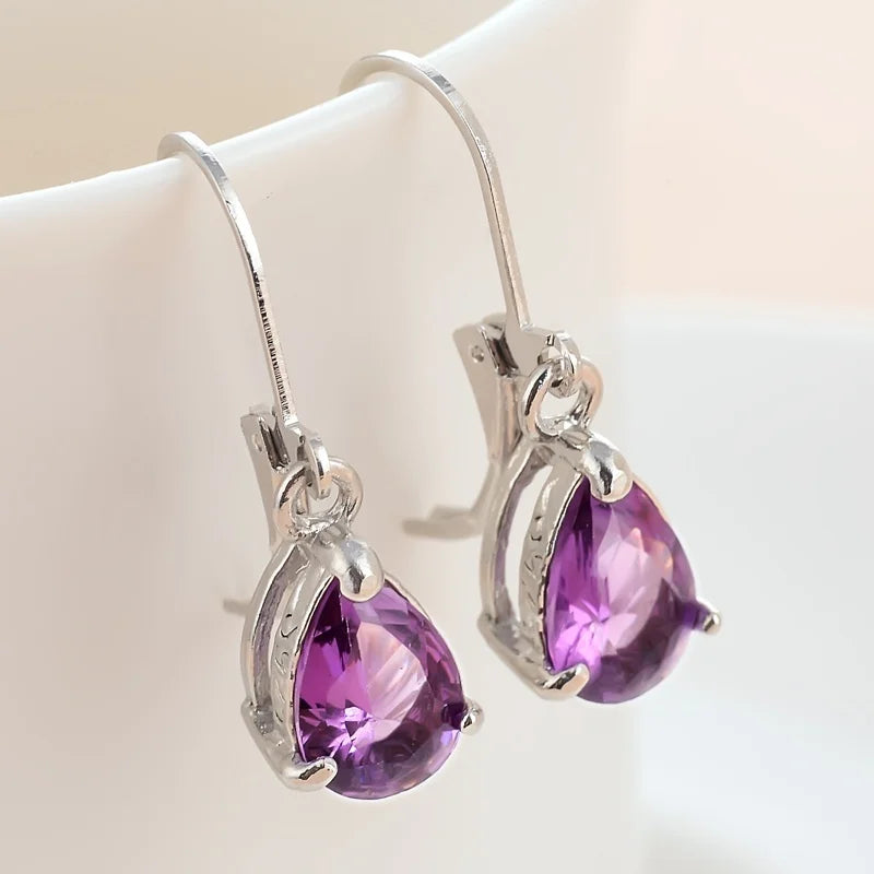 Earrings Trendy Versatile For Ladies Elegant Temperament Cubic Zircon Crystal Water Drop Design Birthday Gift Party Jewelry