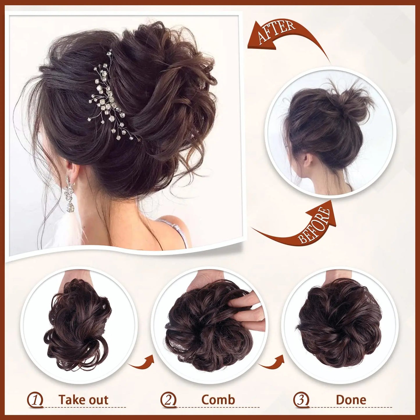 Hair Piece Chignon Ponytail Claw Clip Messy Bun Wavy Curly Synthetic Tousled Updo Hair Extensions