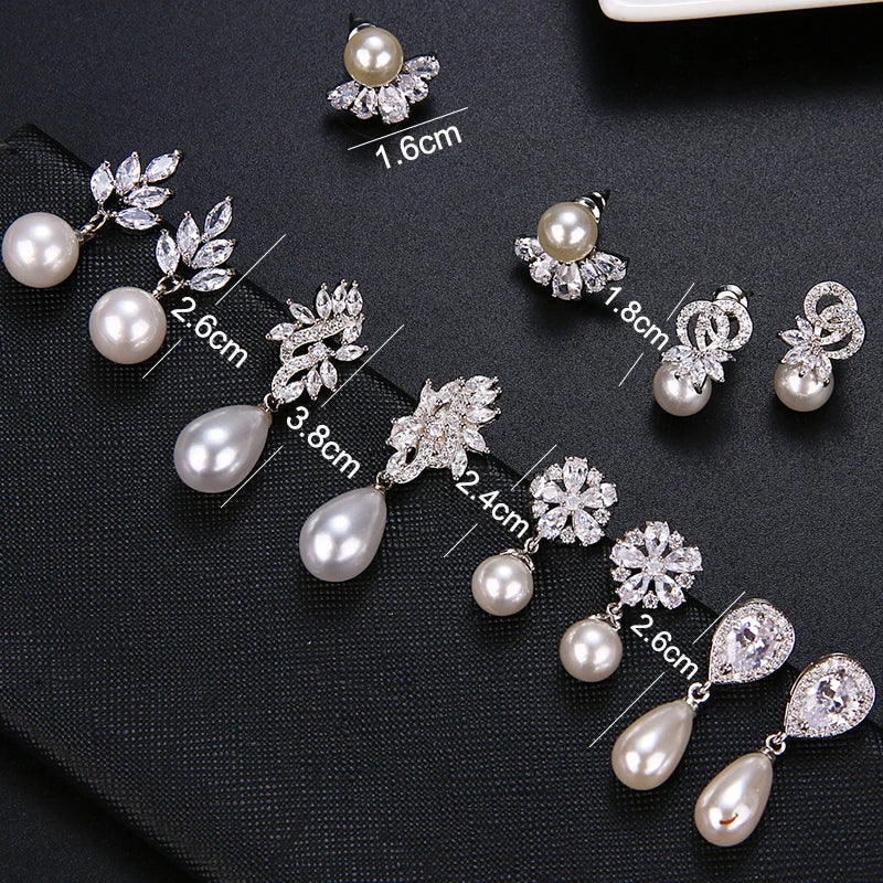 Earrings For Women with Cubic Zirconia Elegant Fashion Imitation Pearl Drop Wedding Bridal Jewelry