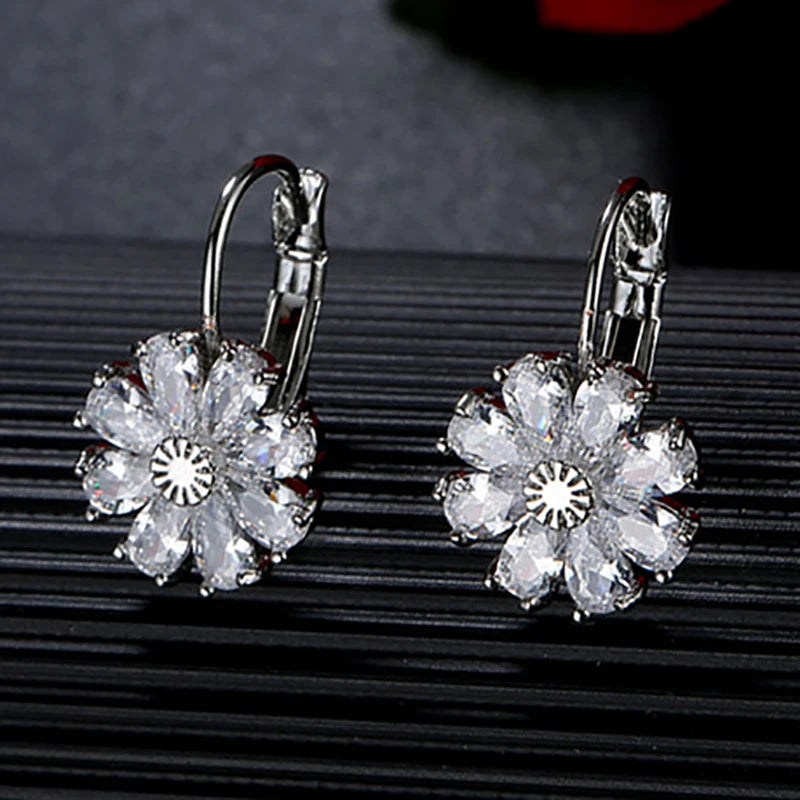 Earrings for Women Fashion Flower Green Blue Red Zirconia Hoop Earrings Party Jewelry Gift