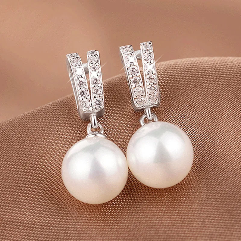 Earrings for Women Elegant Fashion Imitation Pearl Temperament Zircon Drop Ear Accessories Statement Jewelry