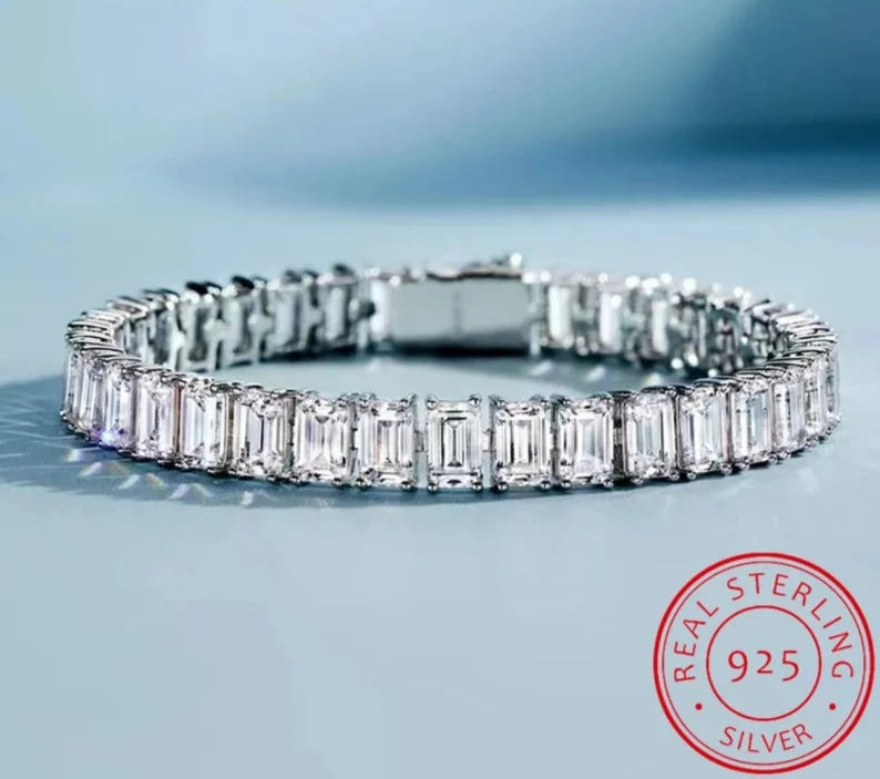 Bracelets For Women 100% 925 Sterling Silver 4*6mm Emerald Cut High Carbon Diamond  Engagement Wedding Party Fine Jewelry