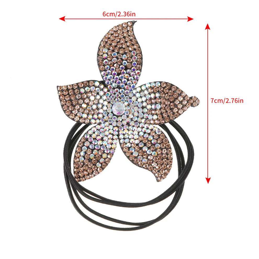 Hair Bands For Women New Rhinestone Flowers Retro Fashion Solid Color Ponytail Hair Accessories