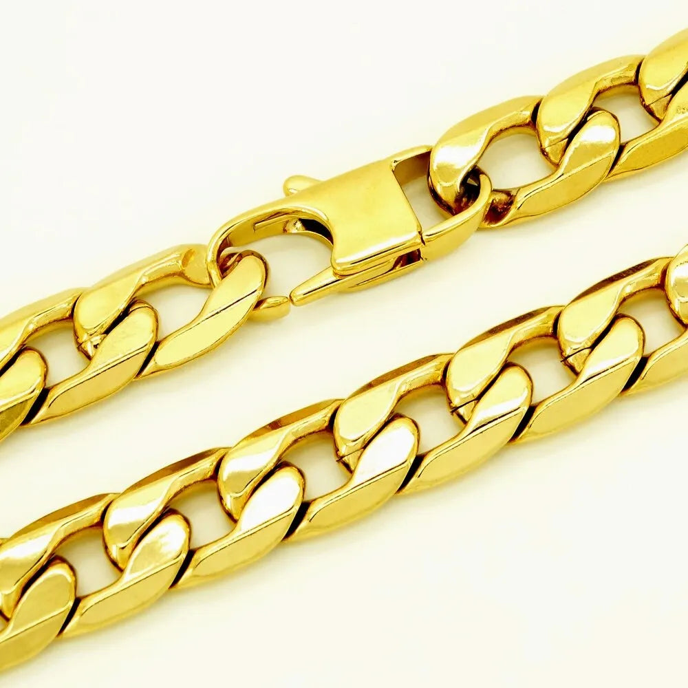 Bracelets For Men 6/8/10/12 Mm 8 Inches 18K Gold Plated Curb Chain Punk Hip-hop Gift Jewelry