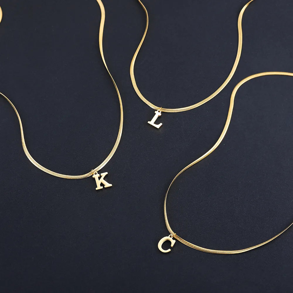 Necklace for Women A-Z Alphabet Gold Plated Stainless Steel Pendant Snake Chain Initial Letter Clavicle Necklaces Collar Jewelry