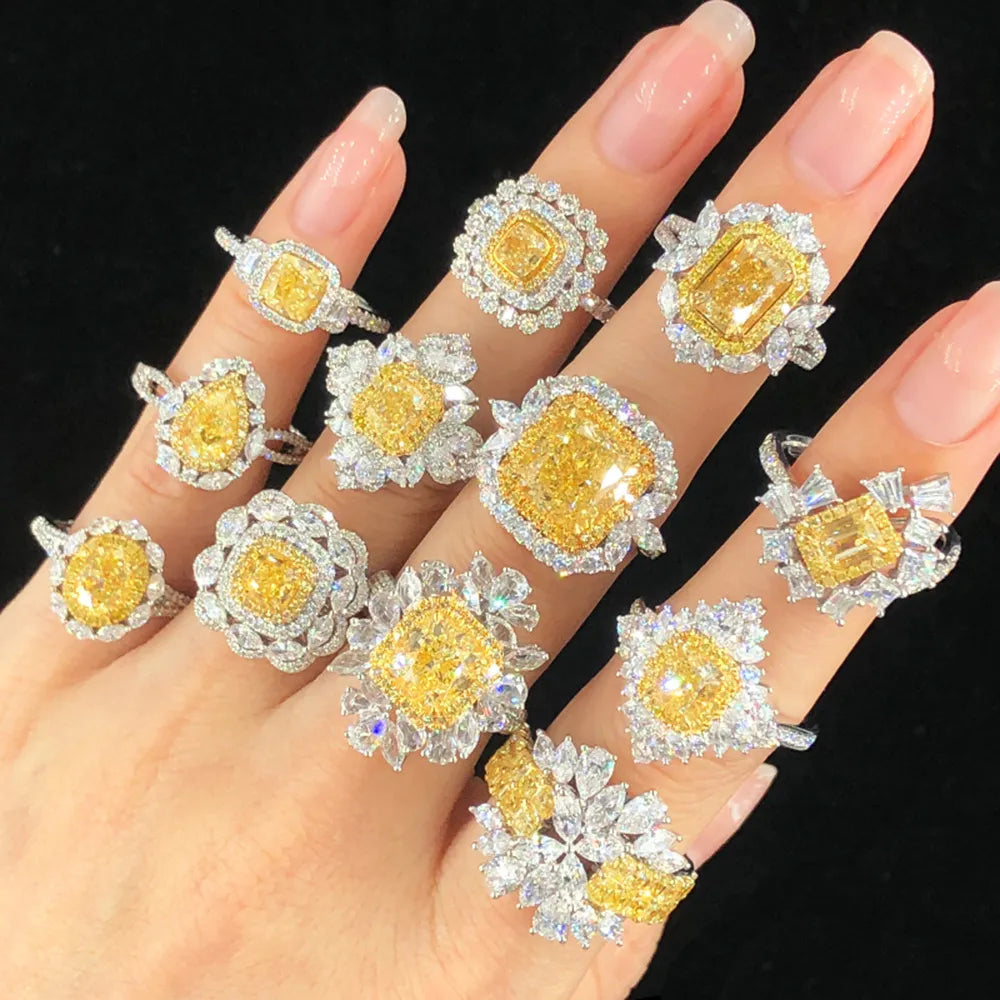 Ring Women Adjustable Fashion Trend New Big Shiny Yellow Zircon Engagement Party Jewelry Gift