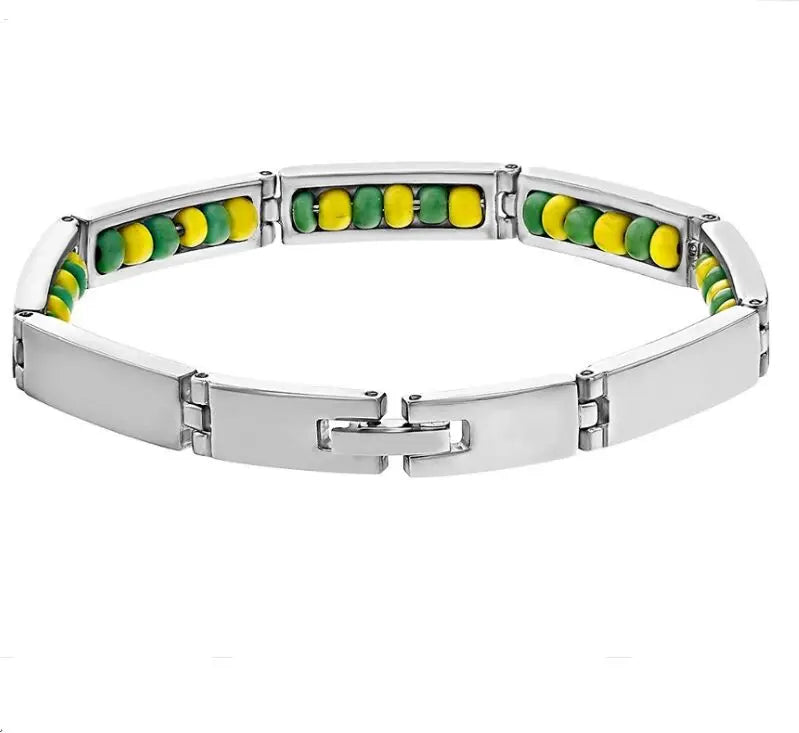 Bracelet For Women Girls New Style Stainless Steel with Green and Yellow Orula Beads Gold Plated Gift Jewelry