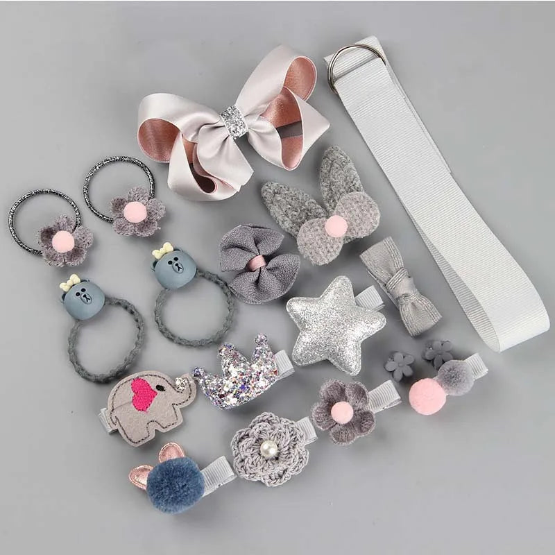 Hairpins Set Girls 18PCS Cute Cartoon Bowknot Flower Animal Hairpins Elastic Hairpins Gift Set