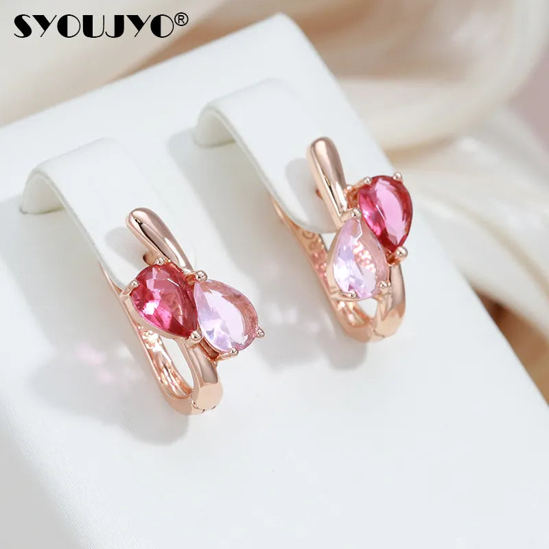 Earring Studs For Women Water Drop Pink Natural Zircon 585 Rose Golden Daily Outdoor Fashion Jewelry