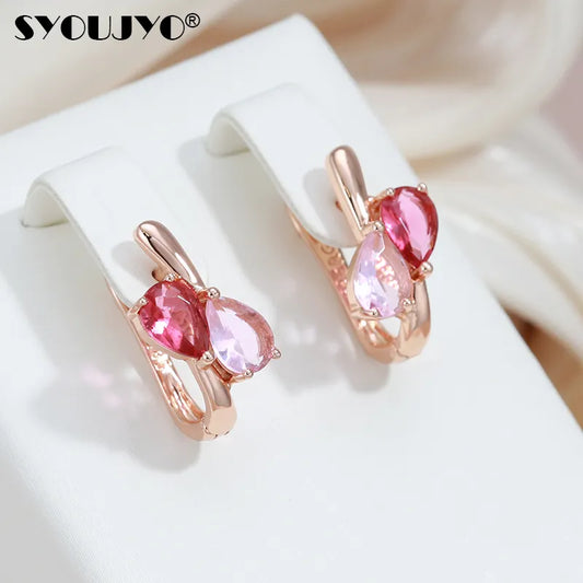 Earring Studs For Women Water Drop Pink Natural Zircon 585 Rose Golden Daily Outdoor Fashion Jewelry