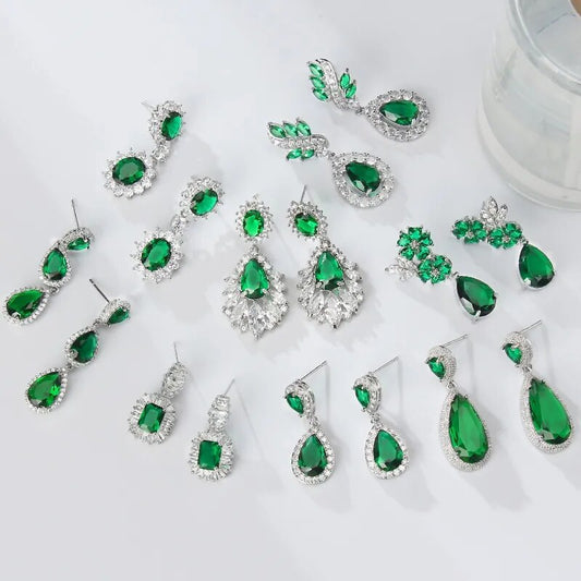 Ear Studs Luxury Emerald Green Zircon Long Drop